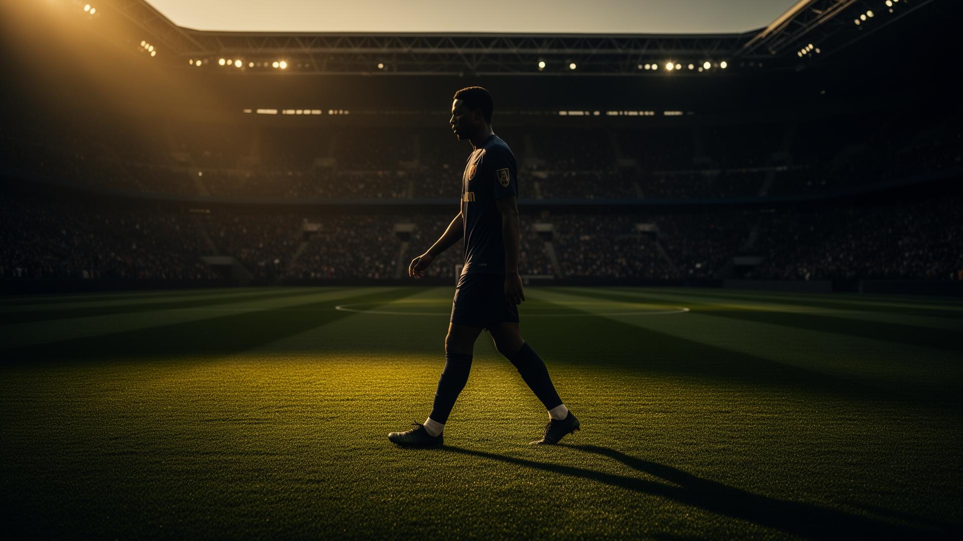 Atleta caminhando em estádio internacional
